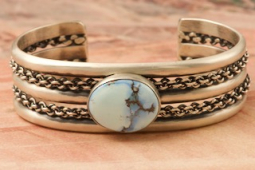 Genuine Golden Hill Turquoise Sterling Silver Native American Bracelet